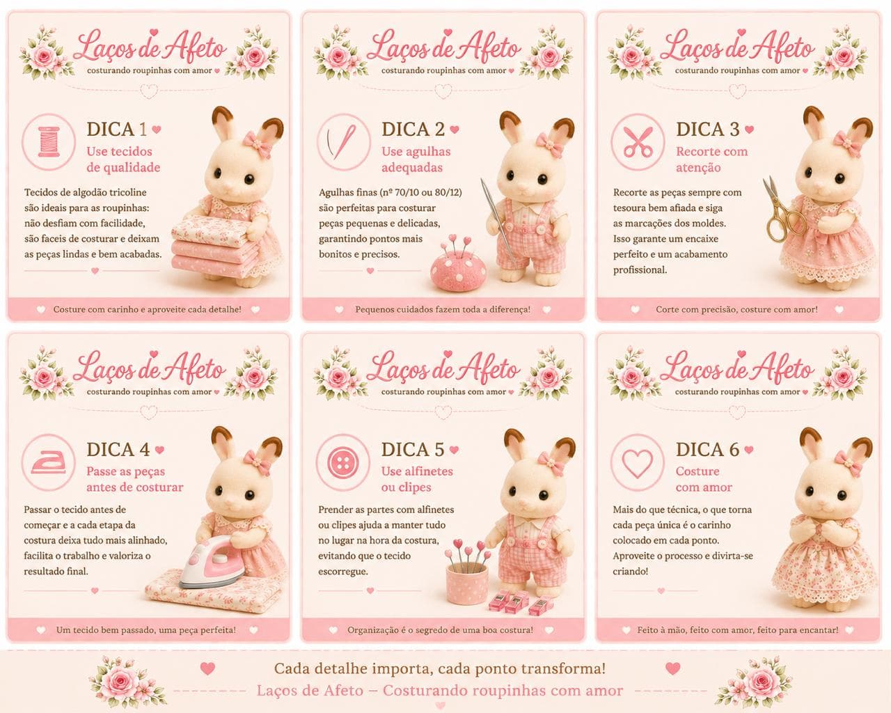 Cartões ilustrados com 6 dicas de costura